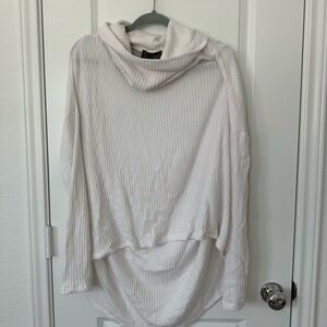Saturday Sunday Anthropologie White Ribbed Cowl Neck Sweater